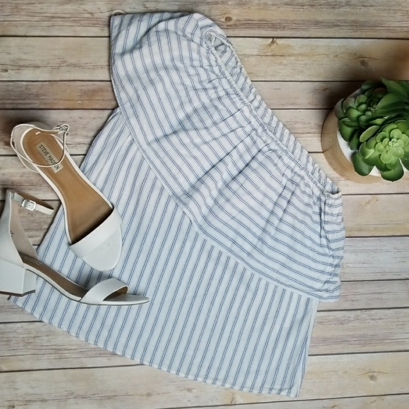 H&M Tops - H&M - Linen Striped One Shoulder Ruffle Tank Top